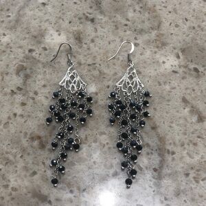 Silver tone Black Dangly Earrings